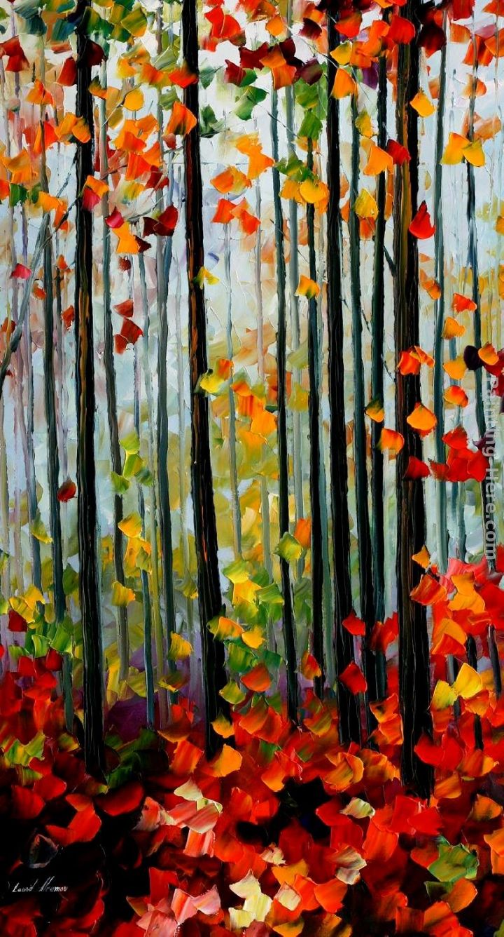 FALLING LEAFS IN THE FOREST painting - Leonid Afremov FALLING LEAFS IN THE FOREST art painting